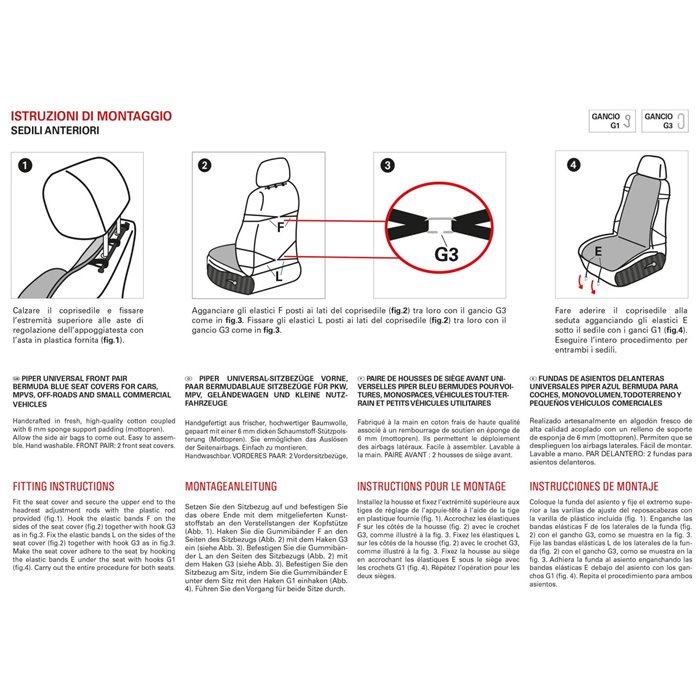 Coprisedili anteriori universali Piper col. Bermuda blu