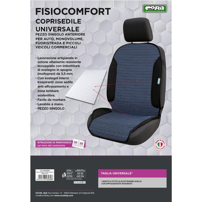 Coprisedile anteriore universale Fisiocomfort tess. Rigato avio