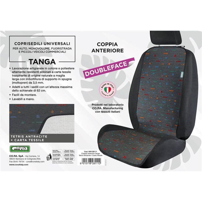 Coprisedili anteriori universali Tanga Doubleface cotone tetris antracite/carta tessile