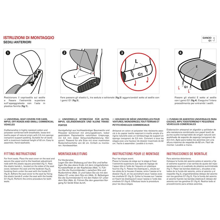 Coprisedili anteriori universali Tanga Doubleface cotone tetris antracite/carta tessile
