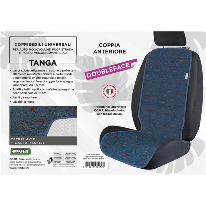 Coprisedili anteriori universali Tanga Doubleface cotone tetris avio/carta tessile