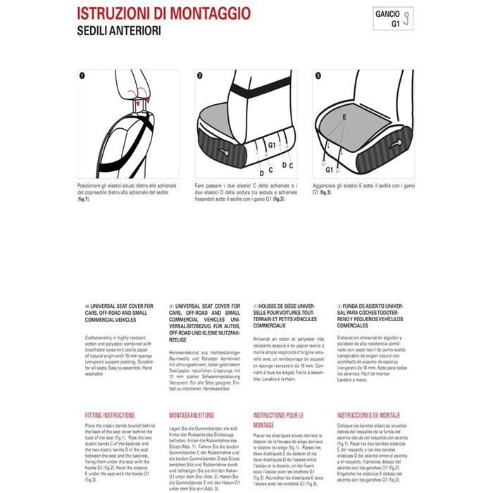 Coprisedile anteriore universale Topfresh cotone millerighe/carta tessile