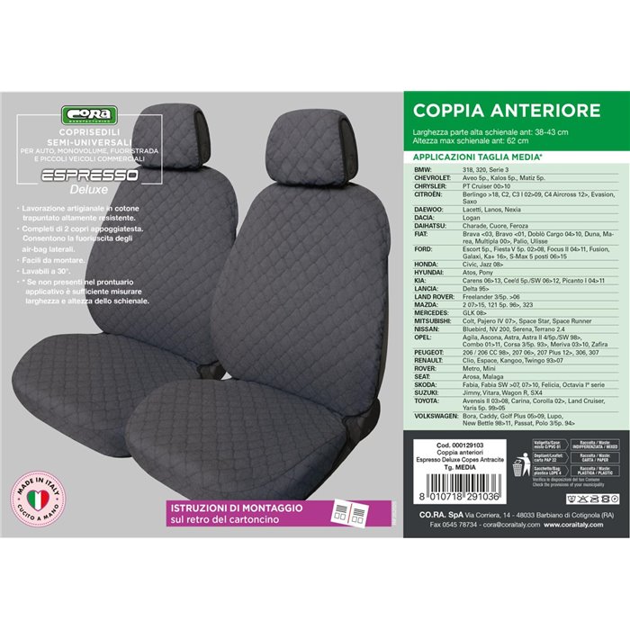 Coprisedili anteriori Espresso Deluxe tg. media tess. cotone trapuntato antracite