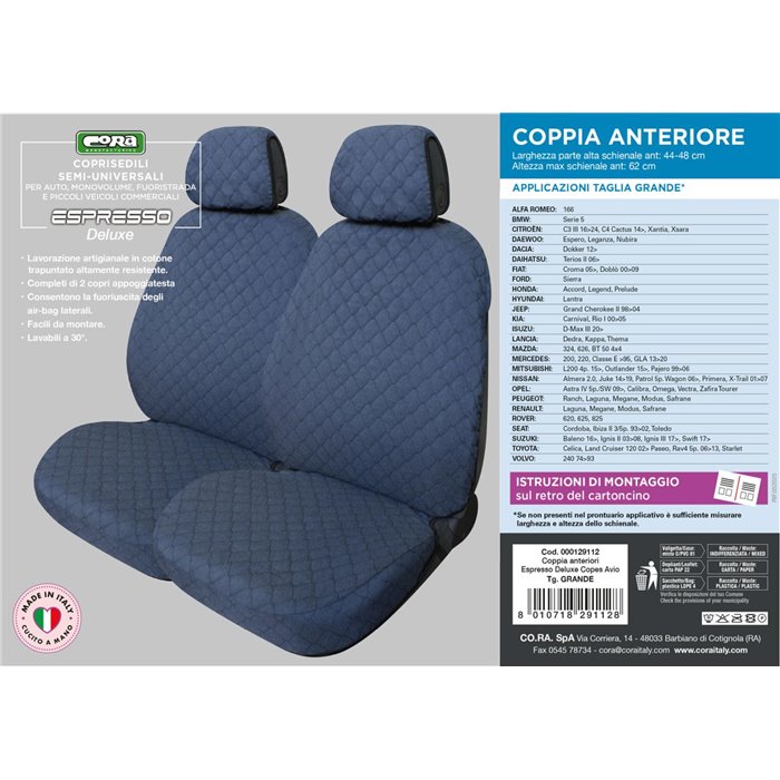 Coprisedili anteriori Espresso Deluxe tg. grande tess. cotone trapuntato avio