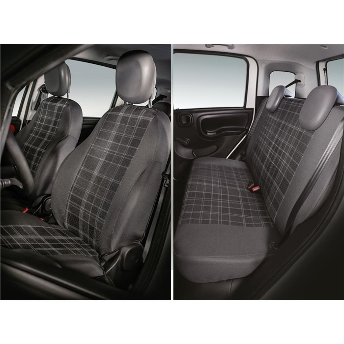 Serie completa coprisedili personalizzati Fiat Panda 12˃ 4 posti post. intero tess. misto cotone scozzese grigio/piombo