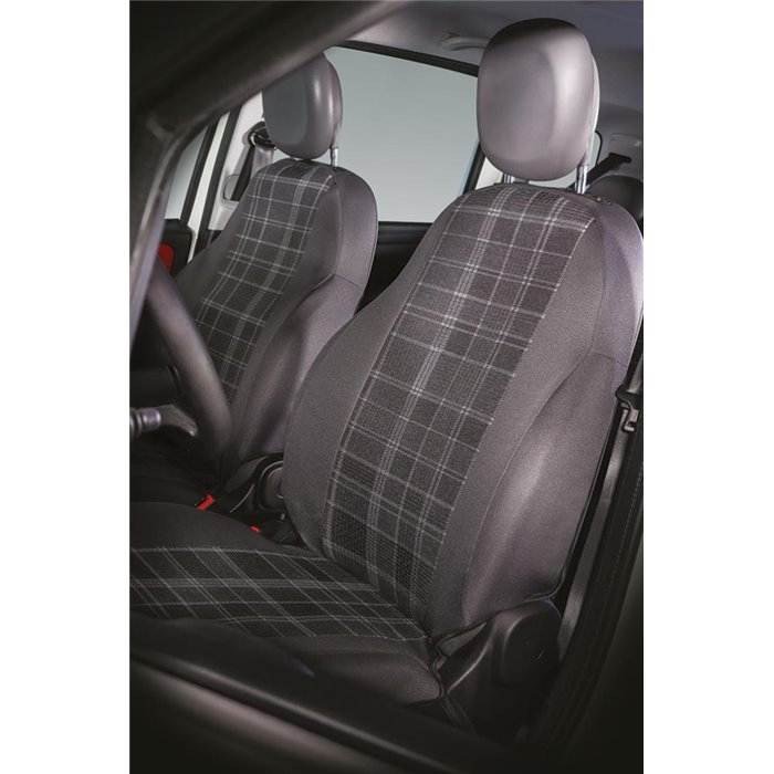 Serie completa coprisedili personalizzati Fiat Panda 12˃ 4 posti post. intero tess. misto cotone scozzese grigio/piombo