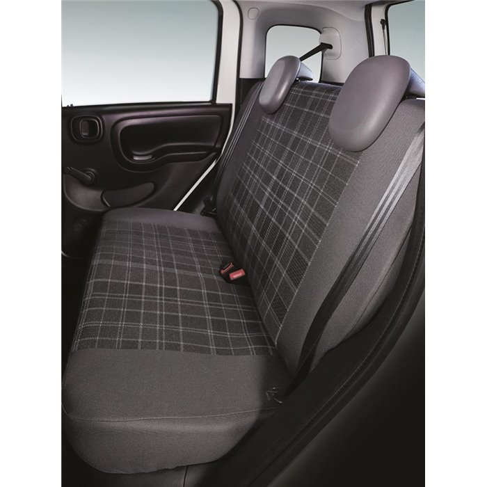 Serie completa coprisedili personalizzati Fiat Panda 12˃ 4 posti post. intero tess. misto cotone scozzese grigio/piombo