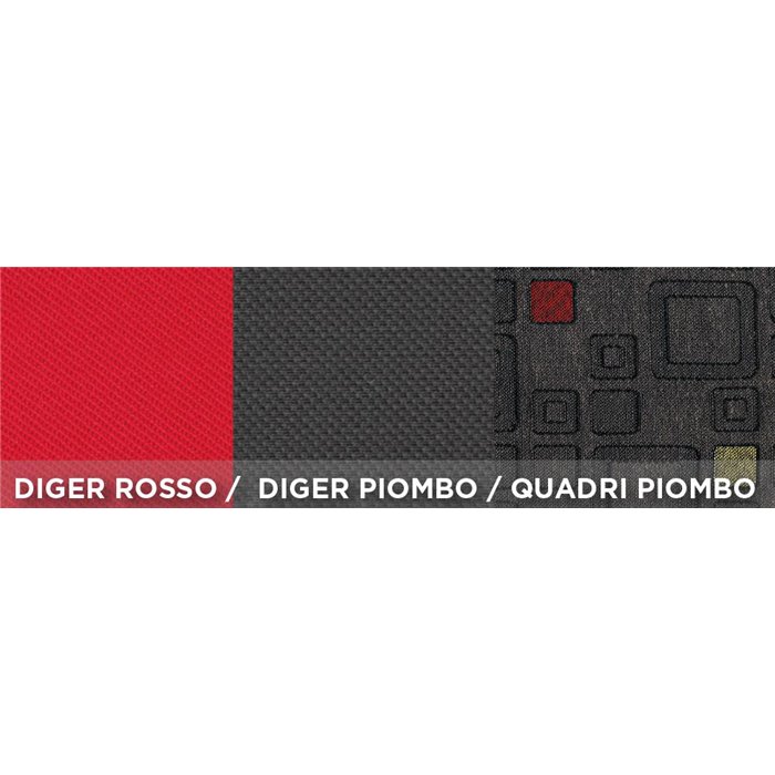 Serie completa coprisedili personalizzati Fiat Panda 12˃ 4 posti post. intero tess. misto cotone quadri grigio/rosso