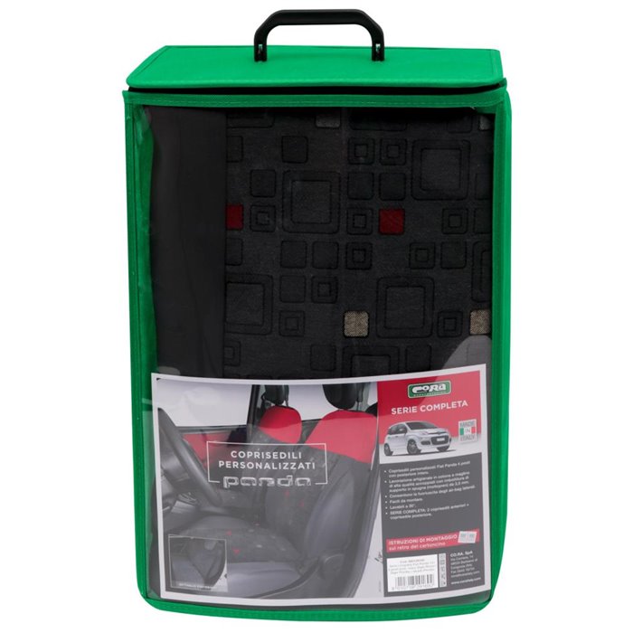 Serie completa coprisedili personalizzati Fiat Panda 12˃ 4 posti post. intero tess. misto cotone quadri grigio/rosso
