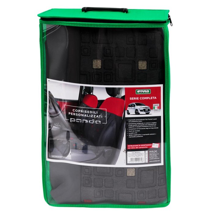 Serie completa coprisedili personalizzati Fiat Panda 12˃ 5 posti post. intero tess. misto cotone quadri grigio/rosso