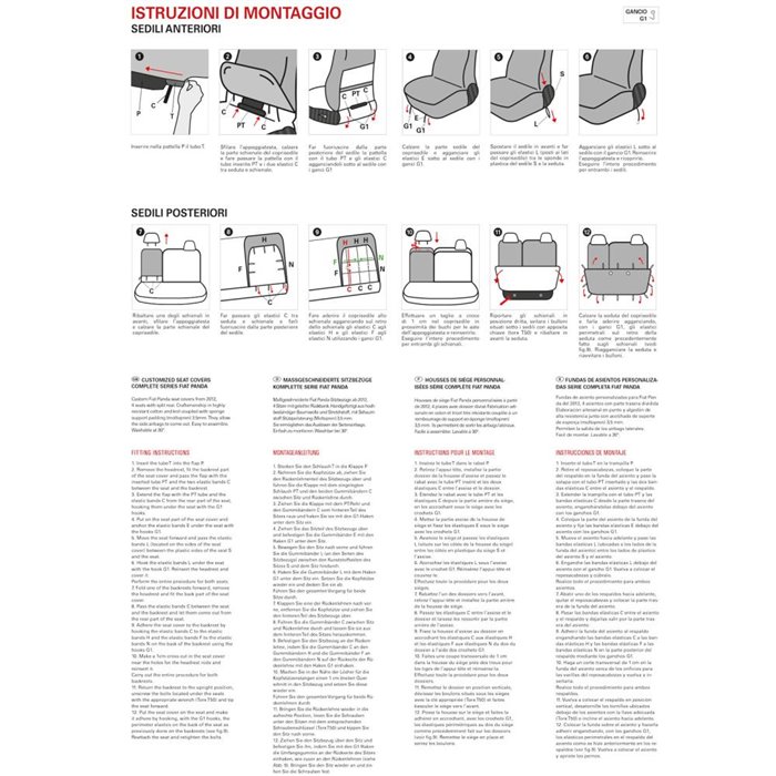 Serie completa coprisedili personalizzati Fiat Panda 12˃ 4 posti post. diviso tess. misto cotone quadri grigio/rosso