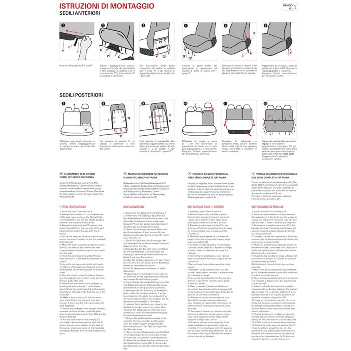 Serie completa coprisedili personalizzati Fiat Panda 12˃ 5 posti post. diviso tess. misto cotone quadri grigio/rosso