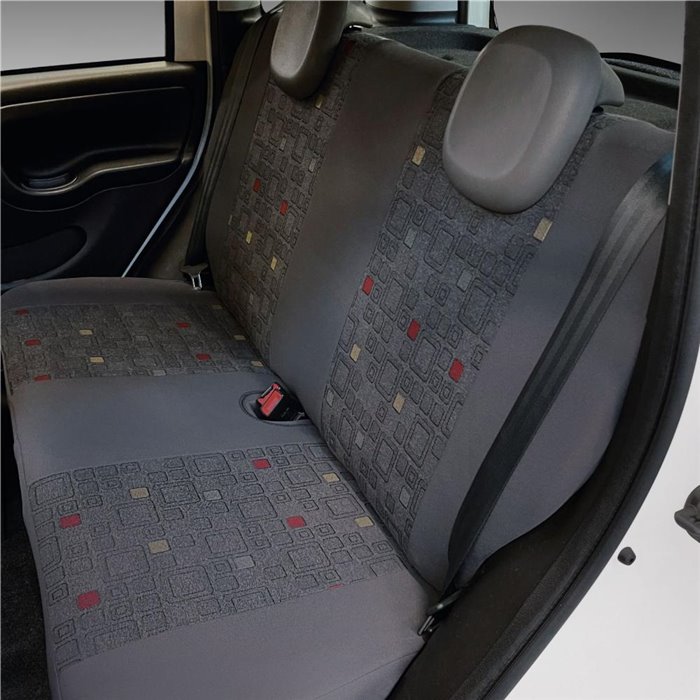 Serie completa coprisedili personalizzati Fiat Panda 12˃ 4 posti post. intero tess. misto cotone quadri grigio/piombo