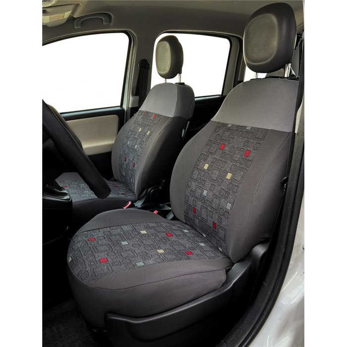 Serie completa coprisedili personalizzati Fiat Panda 12˃ 5 posti post. intero tess. misto cotone quadri grigio/piombo