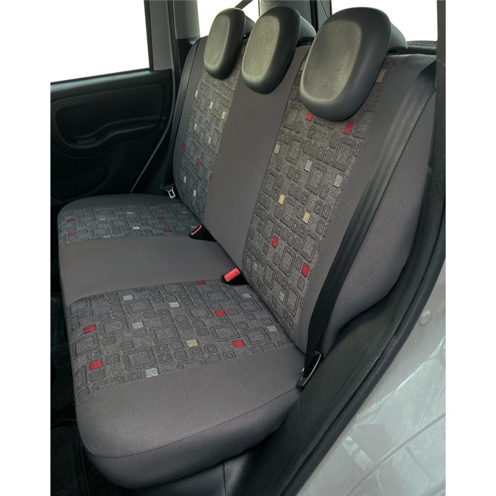 Serie completa coprisedili personalizzati Fiat Panda 12˃ 5 posti post. intero tess. misto cotone quadri grigio/piombo