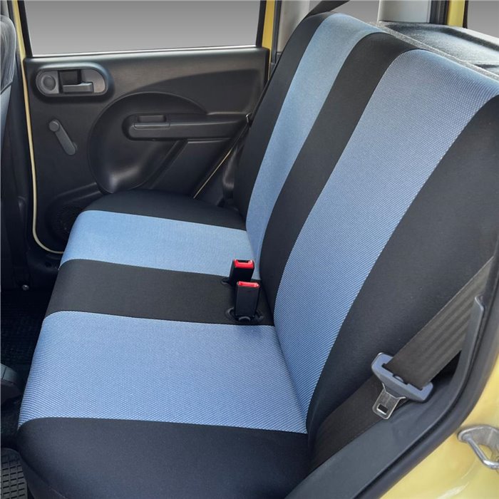 Serie completa coprisedili personalizzati Fiat Panda II 03˃ 4 posti post. intero tess. cotone nero/avio