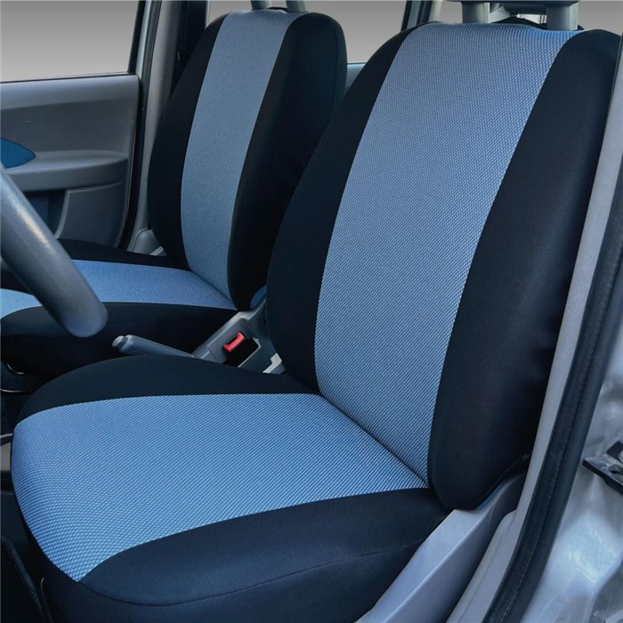 Serie completa coprisedili personalizzati Fiat Panda II 03˃ 5 posti post. intero tess. cotone nero/avio