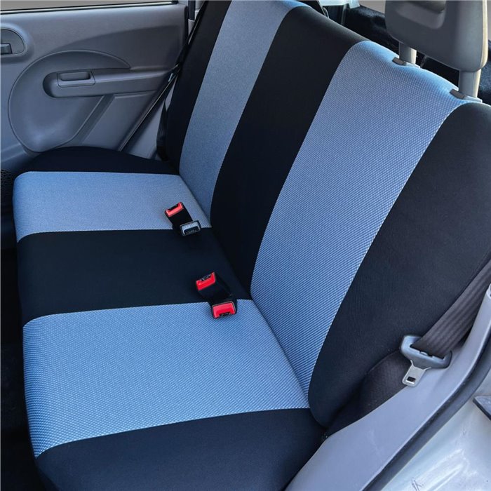 Serie completa coprisedili personalizzati Fiat Panda II 03˃ 5 posti post. intero tess. cotone nero/avio