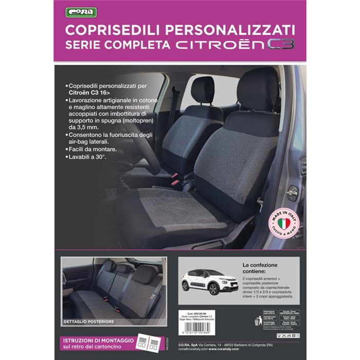 Serie completa coprisedili personalizzati CITROEN C3 16˃24 tess. millepunti antracite