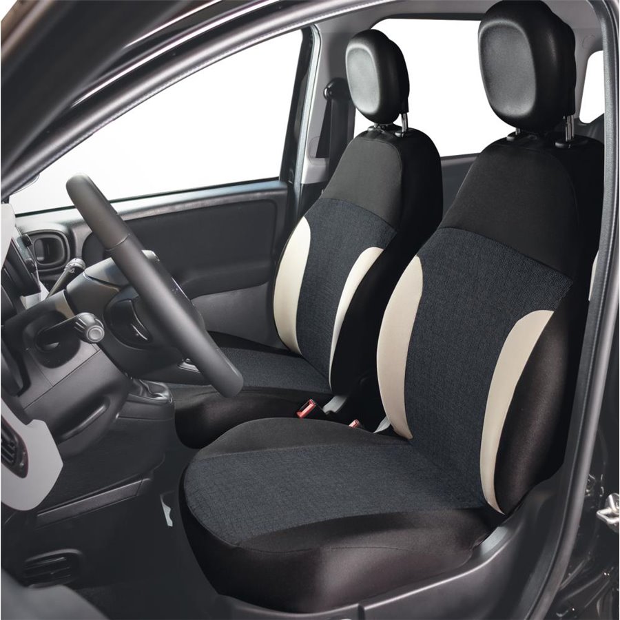 Coprisedili anteriori personalizzati Fiat Pandina 24˃ tess. misto cotone nero/crema