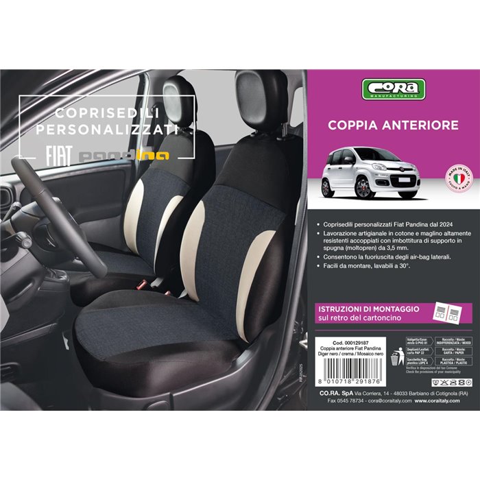 Coprisedili anteriori personalizzati Fiat Pandina 24˃ tess. misto cotone nero/crema