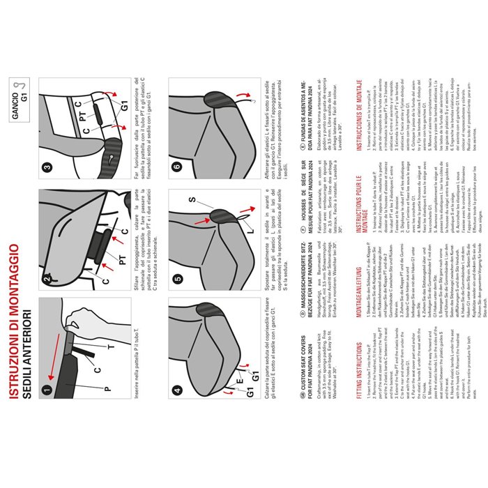 Coprisedili anteriori personalizzati Fiat Pandina 24˃ tess. misto cotone nero/crema