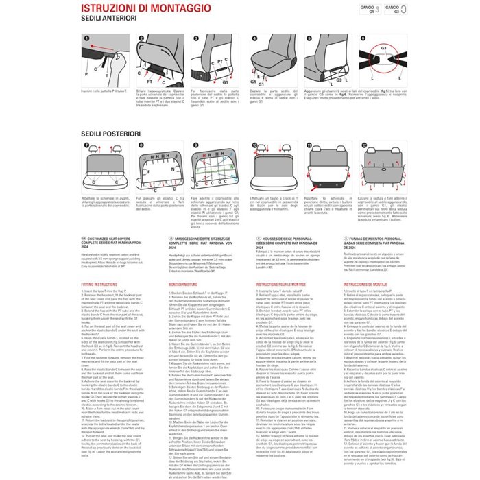 Serie completa coprisedili personalizzati Fiat Pandina 24˃ 4 posti post. intero tess. misto cotone nero/crema