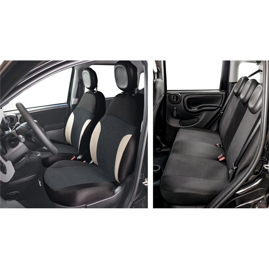 Serie completa coprisedili personalizzati Fiat Pandina 24˃ 5 posti post. intero tess. misto cotone nero/crema