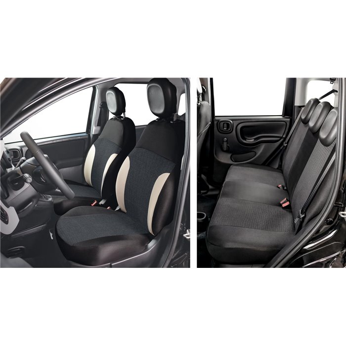 Serie completa coprisedili personalizzati Fiat Pandina 24˃ 5 posti post. intero tess. misto cotone nero/crema