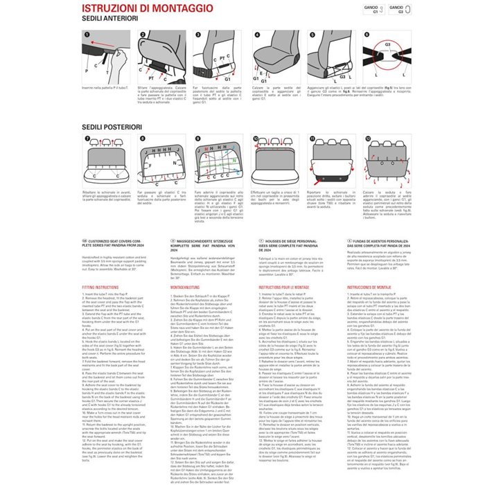 Serie completa coprisedili personalizzati Fiat Pandina 24˃ 5 posti post. intero tess. misto cotone nero/crema