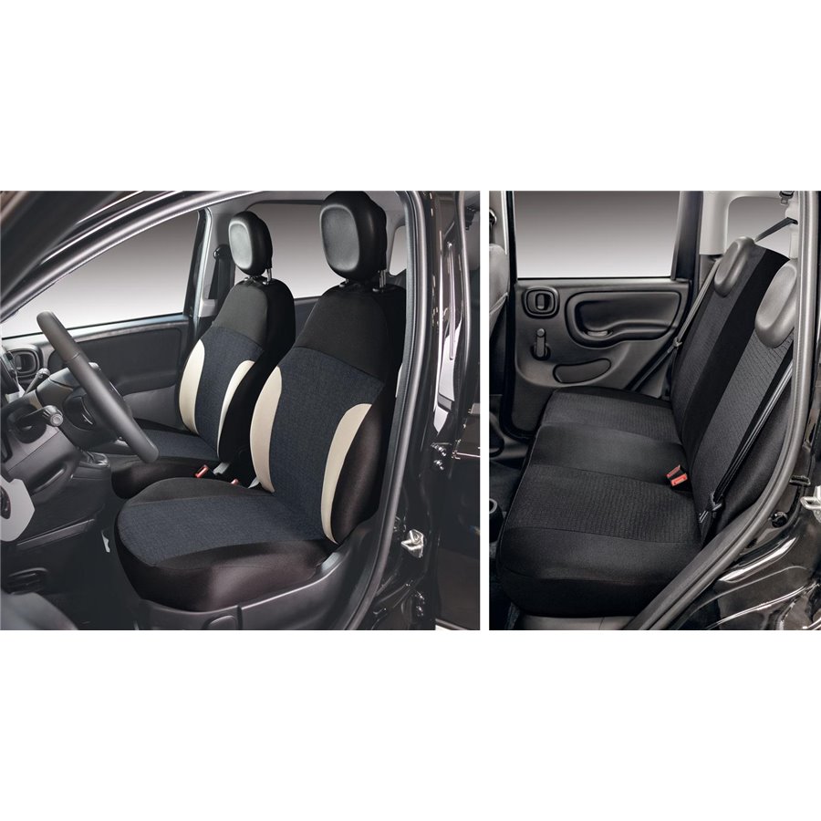 Serie completa coprisedili personalizzati Fiat Pandina 24˃ 4 posti post. diviso tess. misto cotone nero/crema