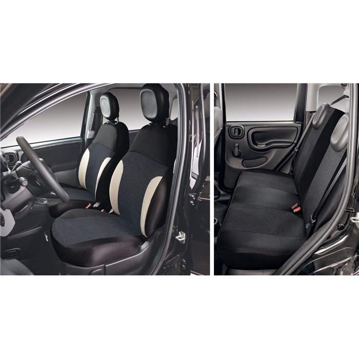Serie completa coprisedili personalizzati Fiat Pandina 24˃ 4 posti post. diviso tess. misto cotone nero/crema
