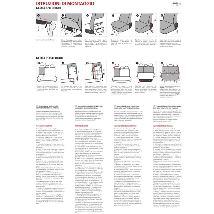 Serie completa coprisedili personalizzati Fiat Pandina 24˃ 5 posti post. diviso tess. misto cotone nero/crema