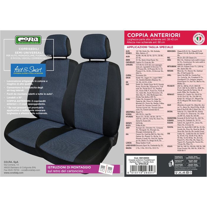 Coprisedili anteriori Fast&Smart tg. speciale tess. misto cotone avio/nero