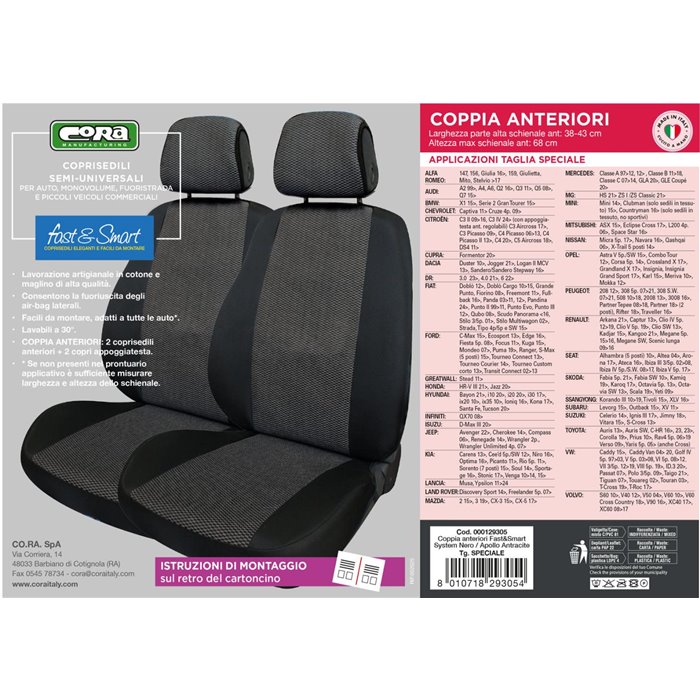 Coprisedili anteriori Fast&Smart tg. speciale tess. misto cotone antracite/nero