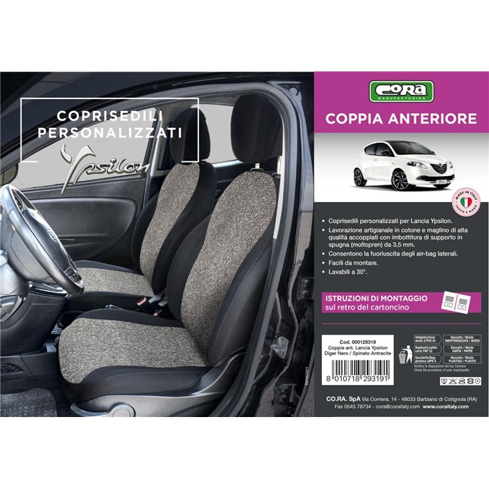 Coprisedili anteriori personalizzati Lancia Ypsilon 11˃24 tess. misto cotone nero/antracite