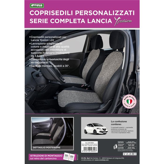 Serie completa coprisedili personalizzati Lancia Ypsilon 11˃24 5 posti tess. misto cotone nero/antracite