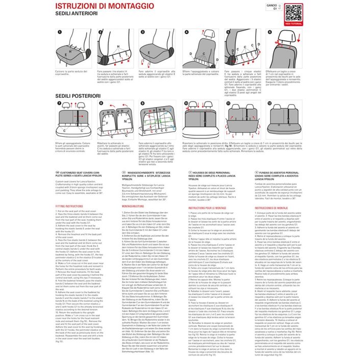 Serie completa coprisedili personalizzati Lancia Ypsilon 11˃24 4 posti tess. misto cotone nero/antracite