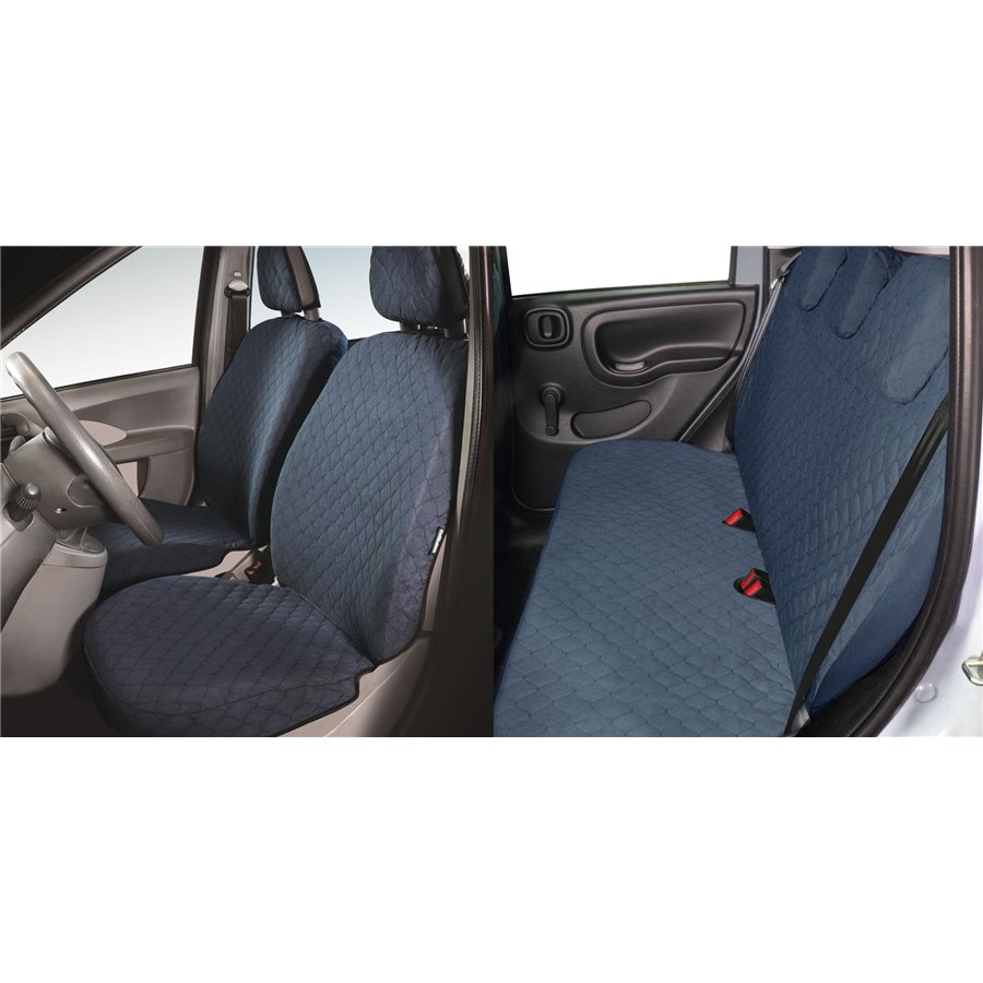 Serie completa coprisedili personalizzati Fiat Panda II 03˃ 5 posti post. intero tess. cotone trapuntato avio