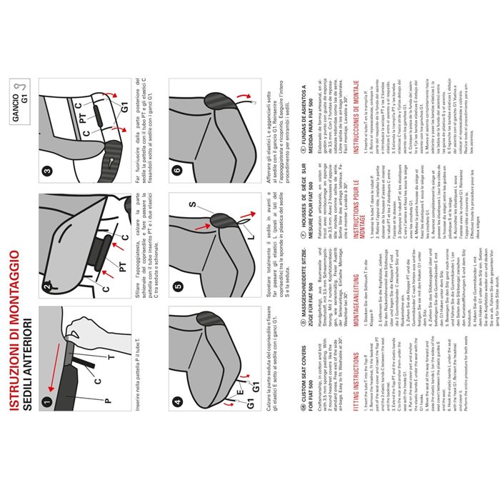 Coprisedili anteriori personalizzati Fiat 500 07˃  tess. misto cotone scozzese grigio/panna