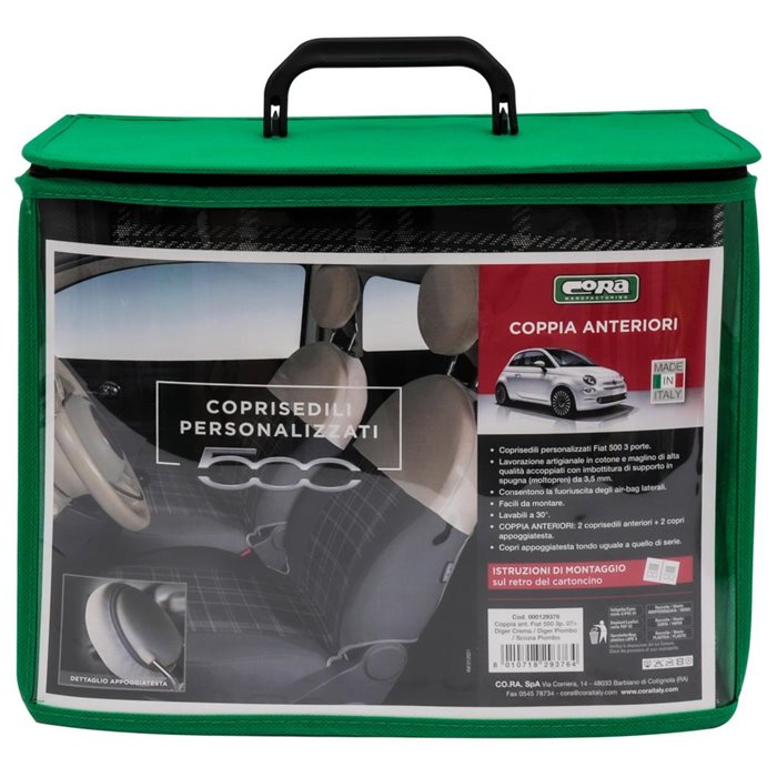Coprisedili anteriori personalizzati Fiat 500 07˃  tess. misto cotone scozzese grigio/panna