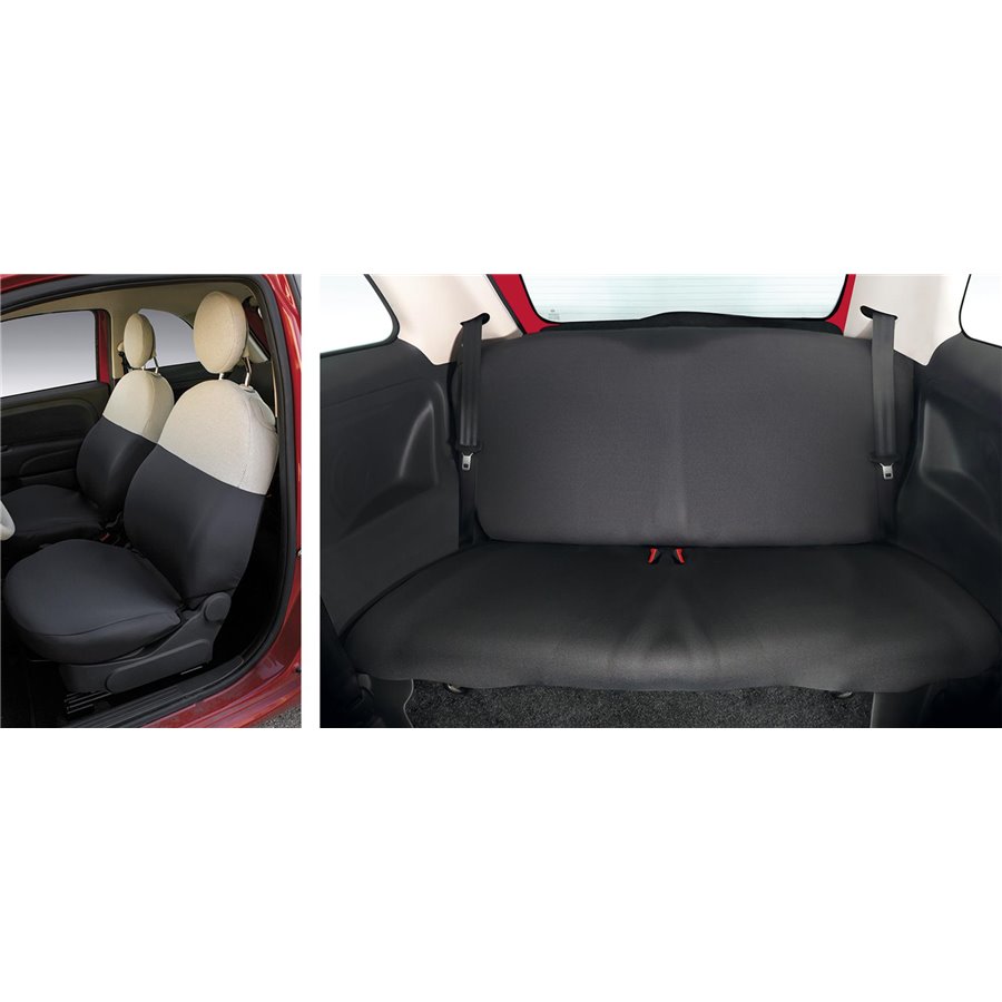 Serie completa coprisedili personalizzati Fiat 500 07˃  post. intero tess. misto cotone grigio/panna