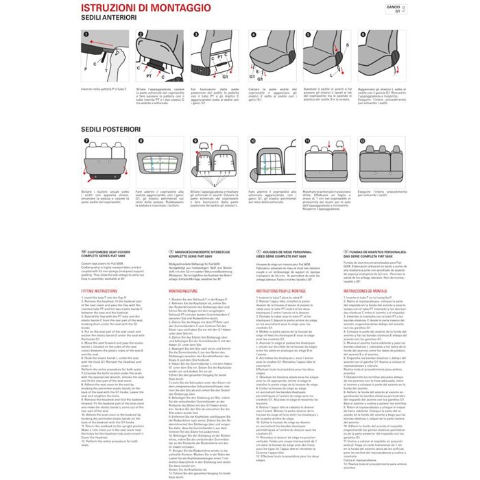 Serie completa coprisedili personalizzati Fiat 500X tess. misto cotone mosaico nero