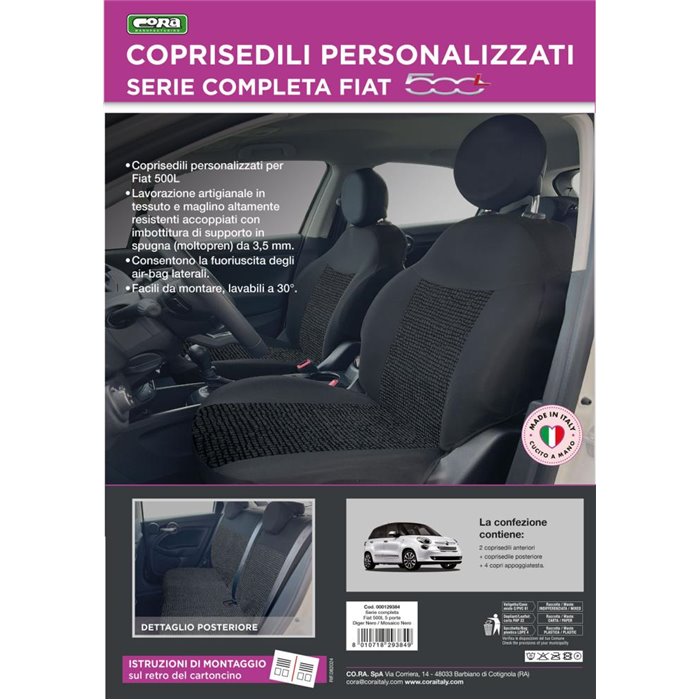 Serie completa coprisedili personalizzati Fiat 500L tess. misto cotone mosaico nero