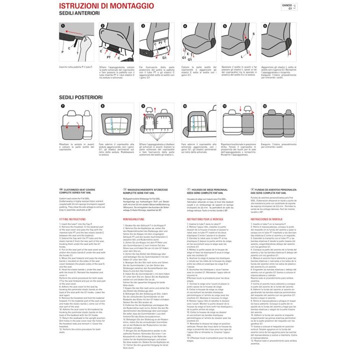 Serie completa coprisedili personalizzati Fiat 500L tess. misto cotone mosaico nero