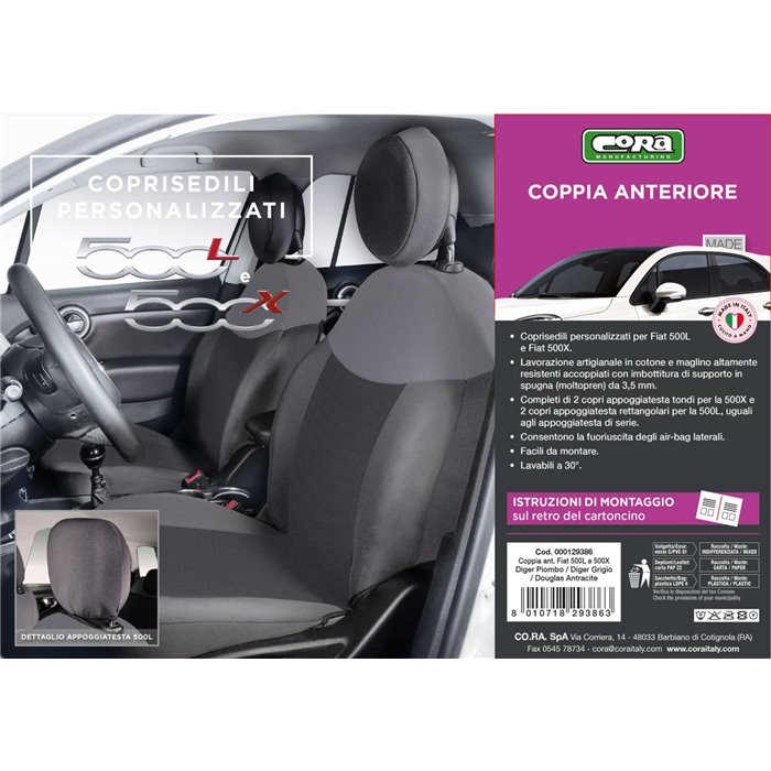Coprisedili anteriori personalizzati Fiat 500X e 500L tess. antracite/grigio piombo