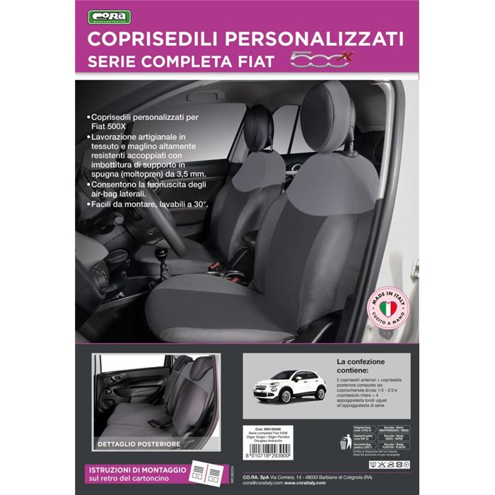 Serie completa coprisedili personalizzati Fiat 500X tess. antracite/grigio piombo
