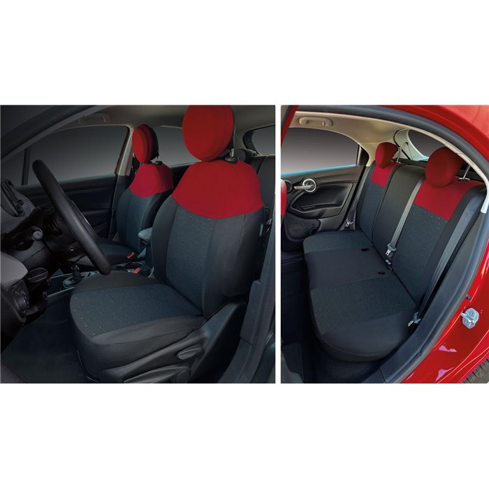 Serie completa coprisedili personalizzati Fiat 500L tess. nero/rosso