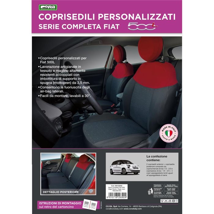 Serie completa coprisedili personalizzati Fiat 500L tess. nero/rosso