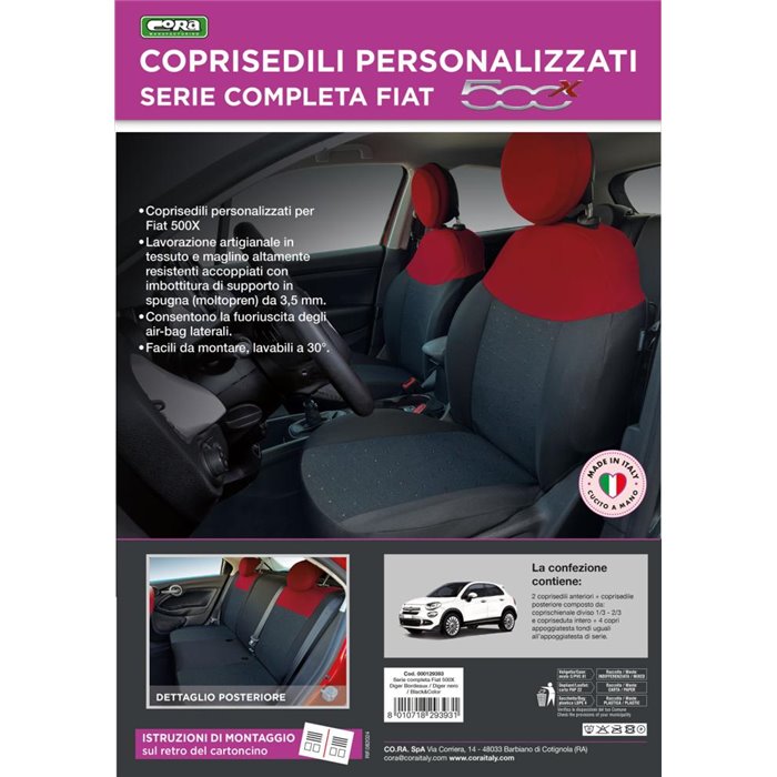 Serie completa coprisedili personalizzati Fiat 500X tess. nero/rosso